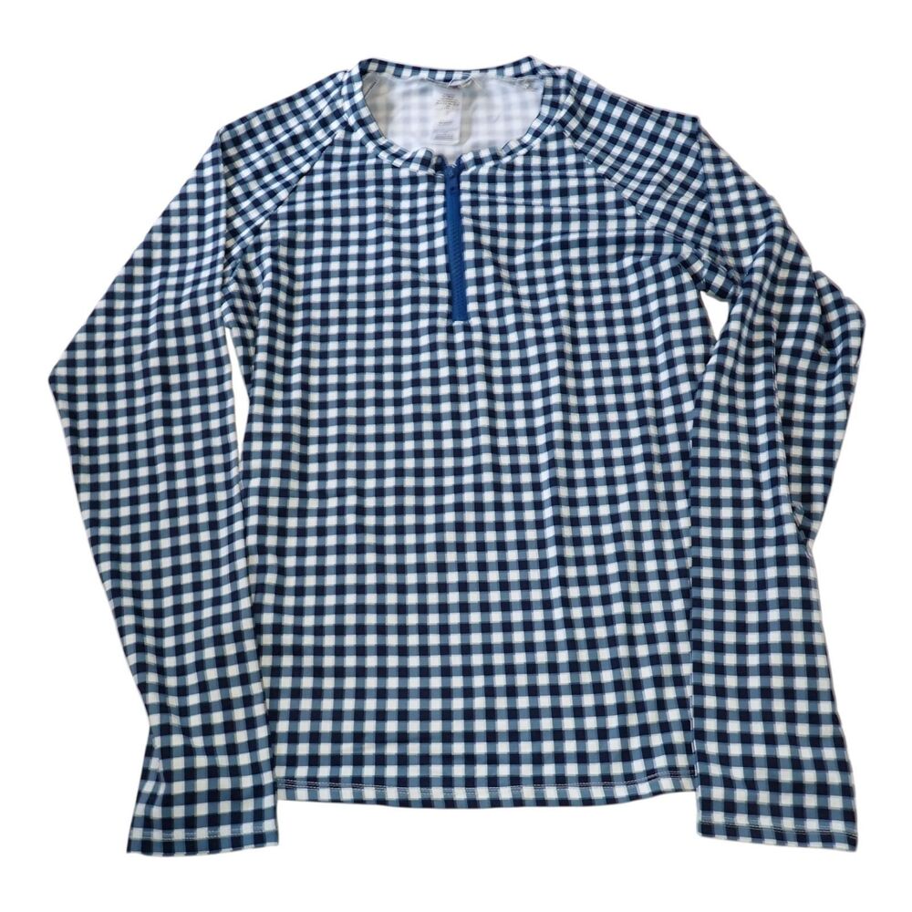 Tommy Bahama Swim Shirt Large L Blue Gingham Long Sleeve Half Zip Rash Guard